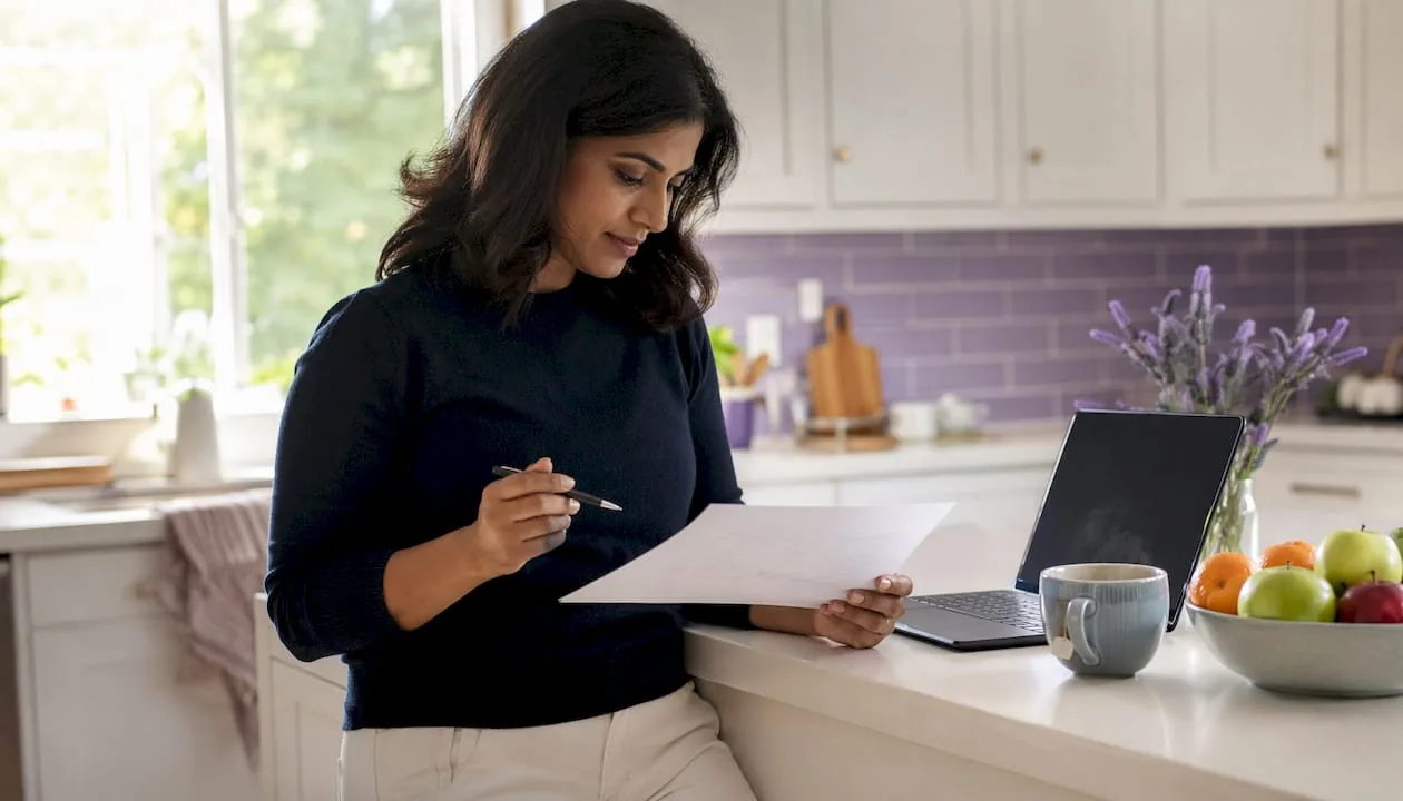 Woman reviewing ecommerce content strategy at desk
