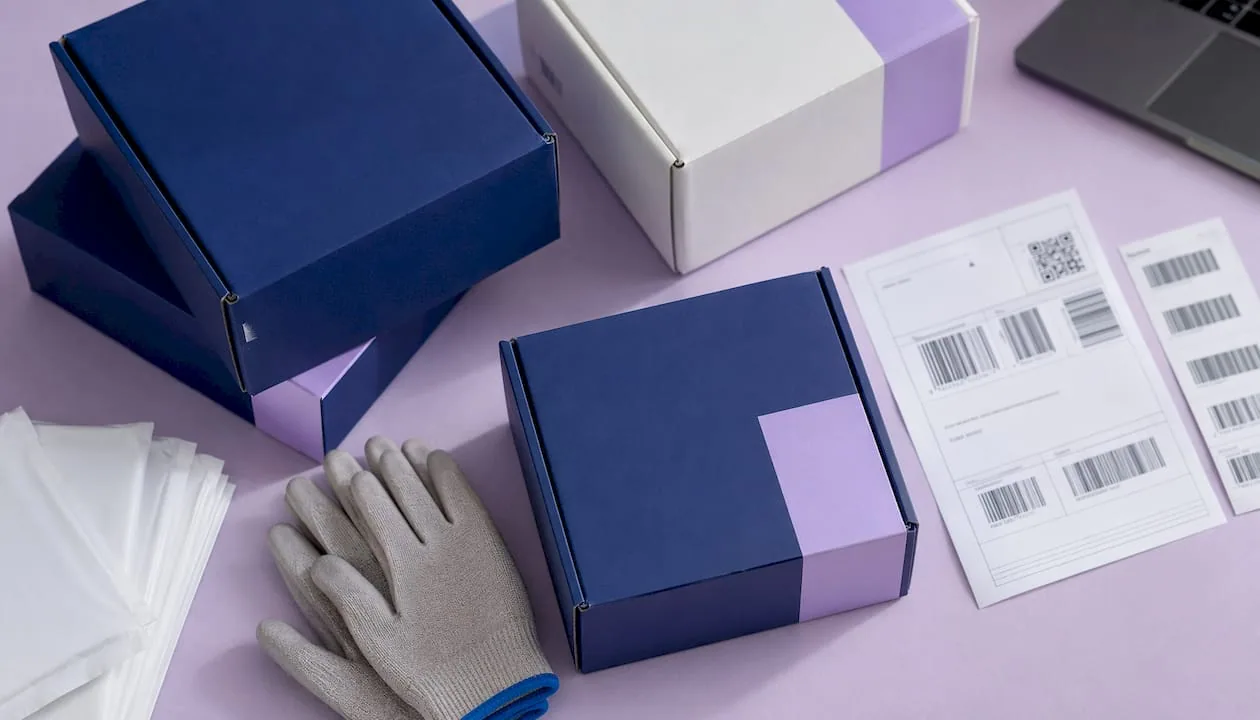 Flat-lay of ecommerce product packaging
