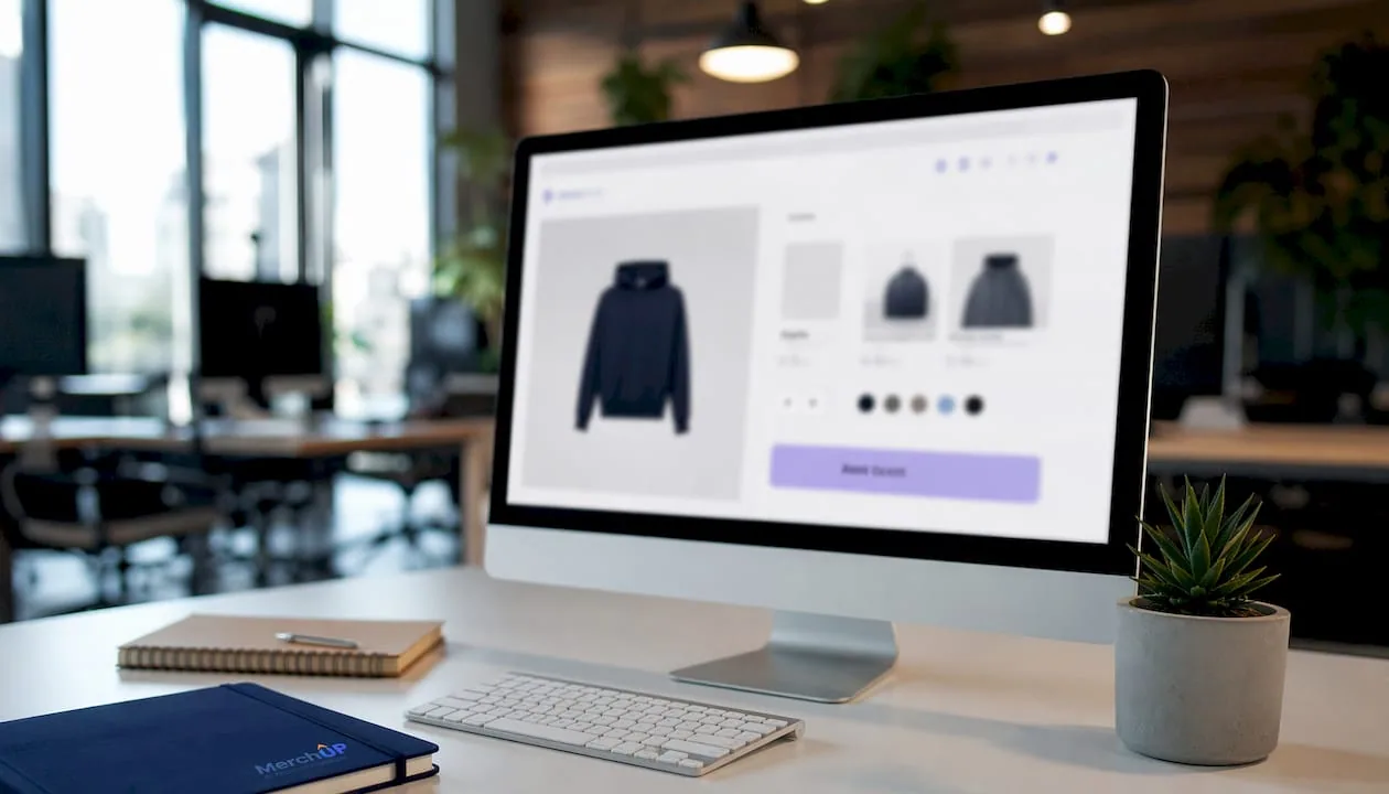 Shopify storefront UI close-up on monitor