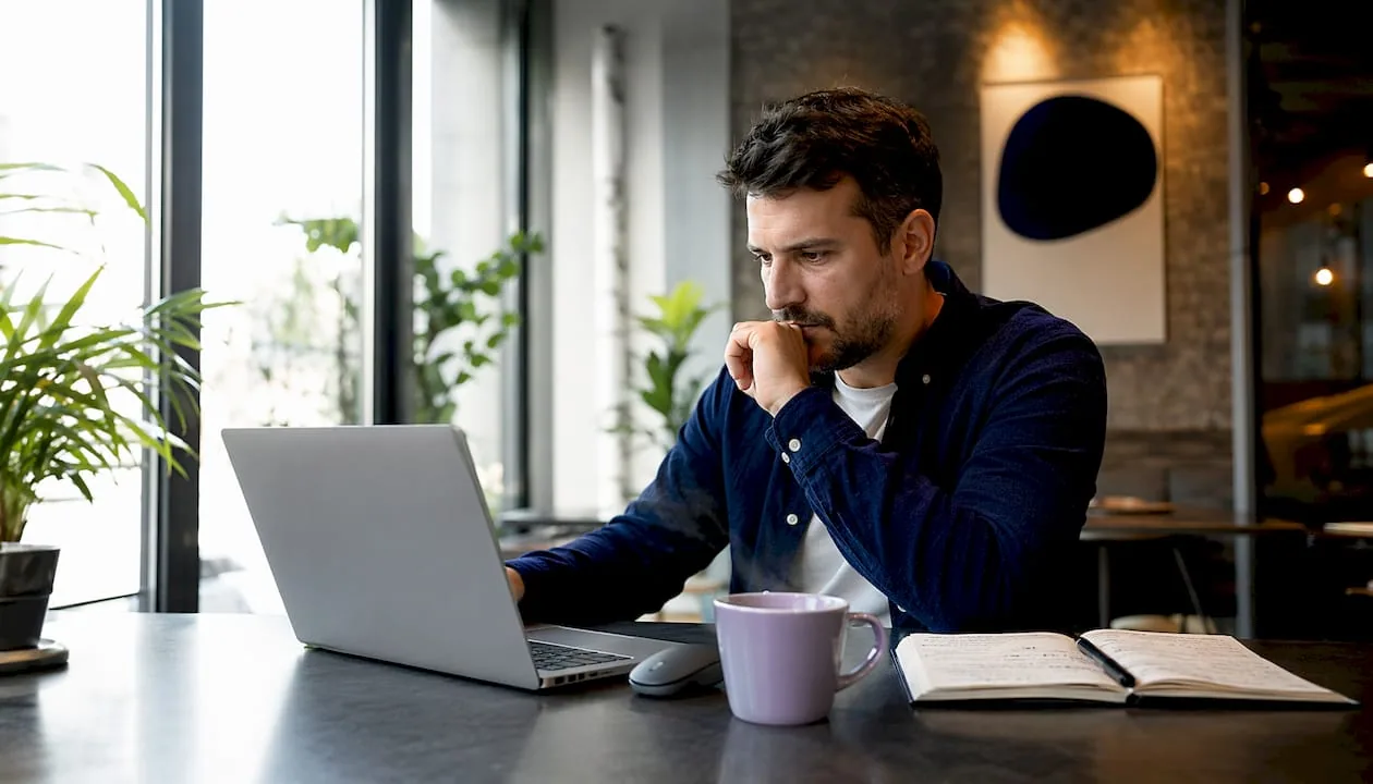Person working on Shopify SEO technical setup at desk