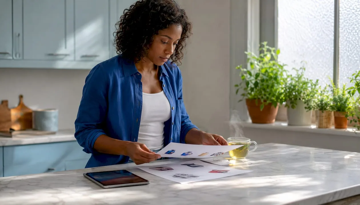 Woman working on UK eCommerce content at desk